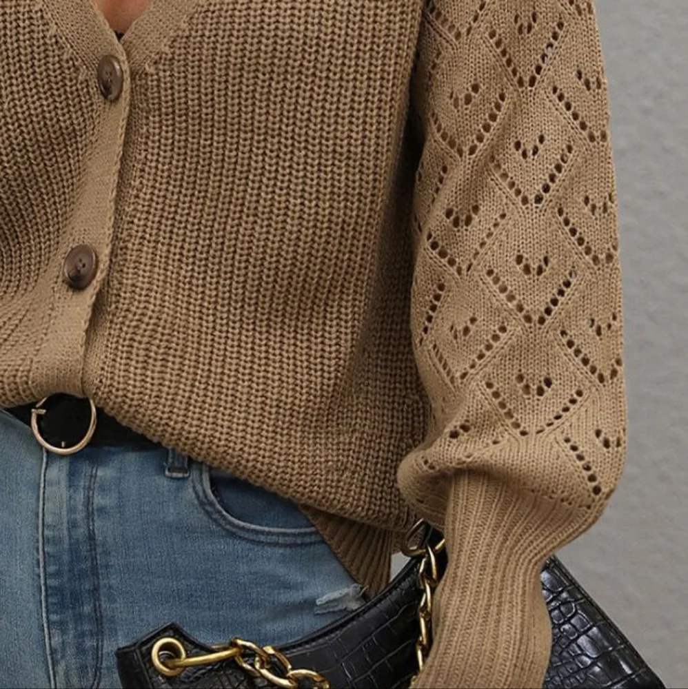 Charli Rib-Knit Raglan Cardigan - Tan - Picture 6 of 7